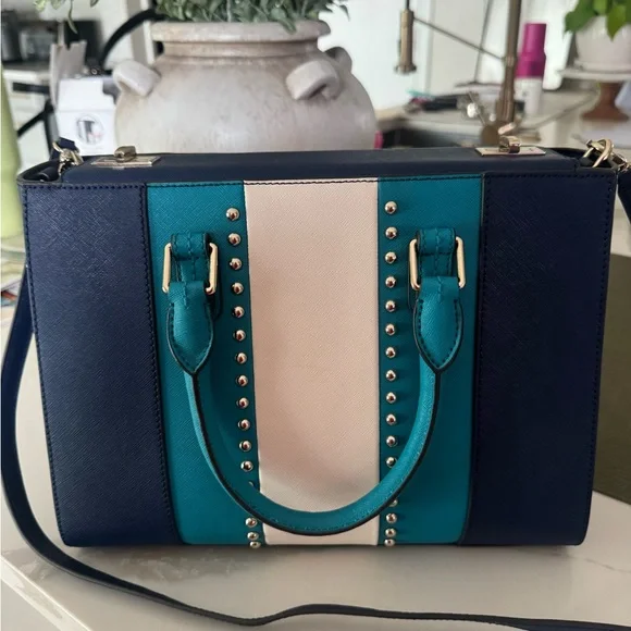 Henri Bendel Navy and Teal Satchel - Picture 5 of 6